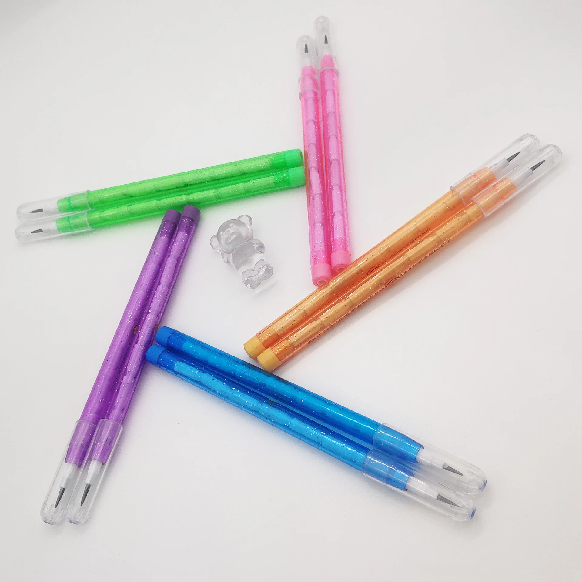 Classroom Rewards Prizes Stationery Gifts Clear Glittering Push up Lead Multi Point Stackable Pencil