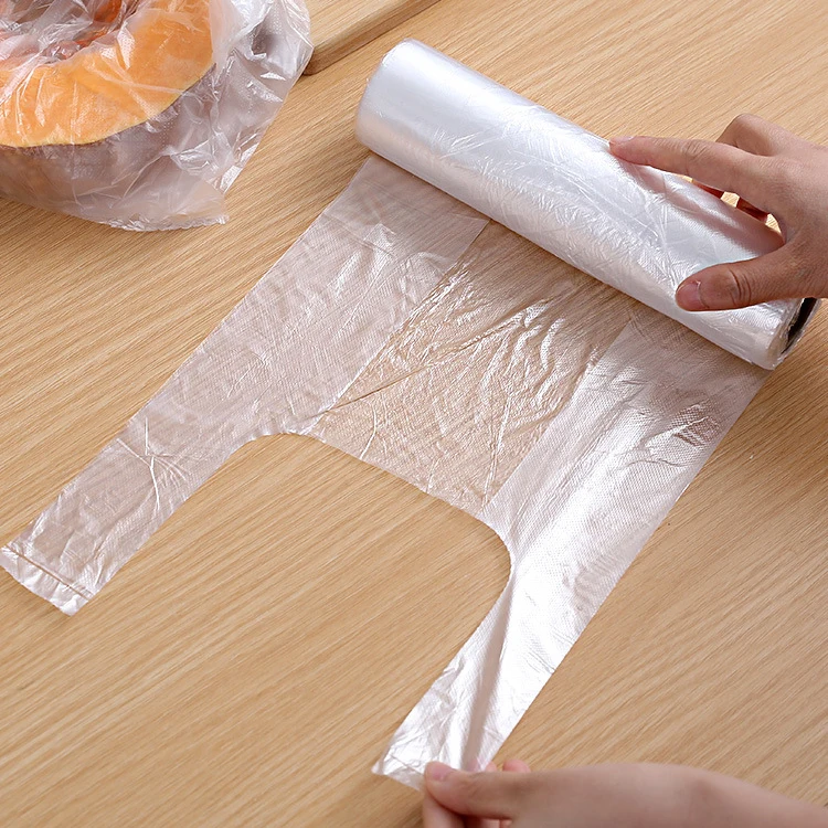 Hot Sale Best Price Transparent Food Grade PE T-shirt Plastic Bag Food Cling Wrap Food Storage Bag T-shirt carryout bags