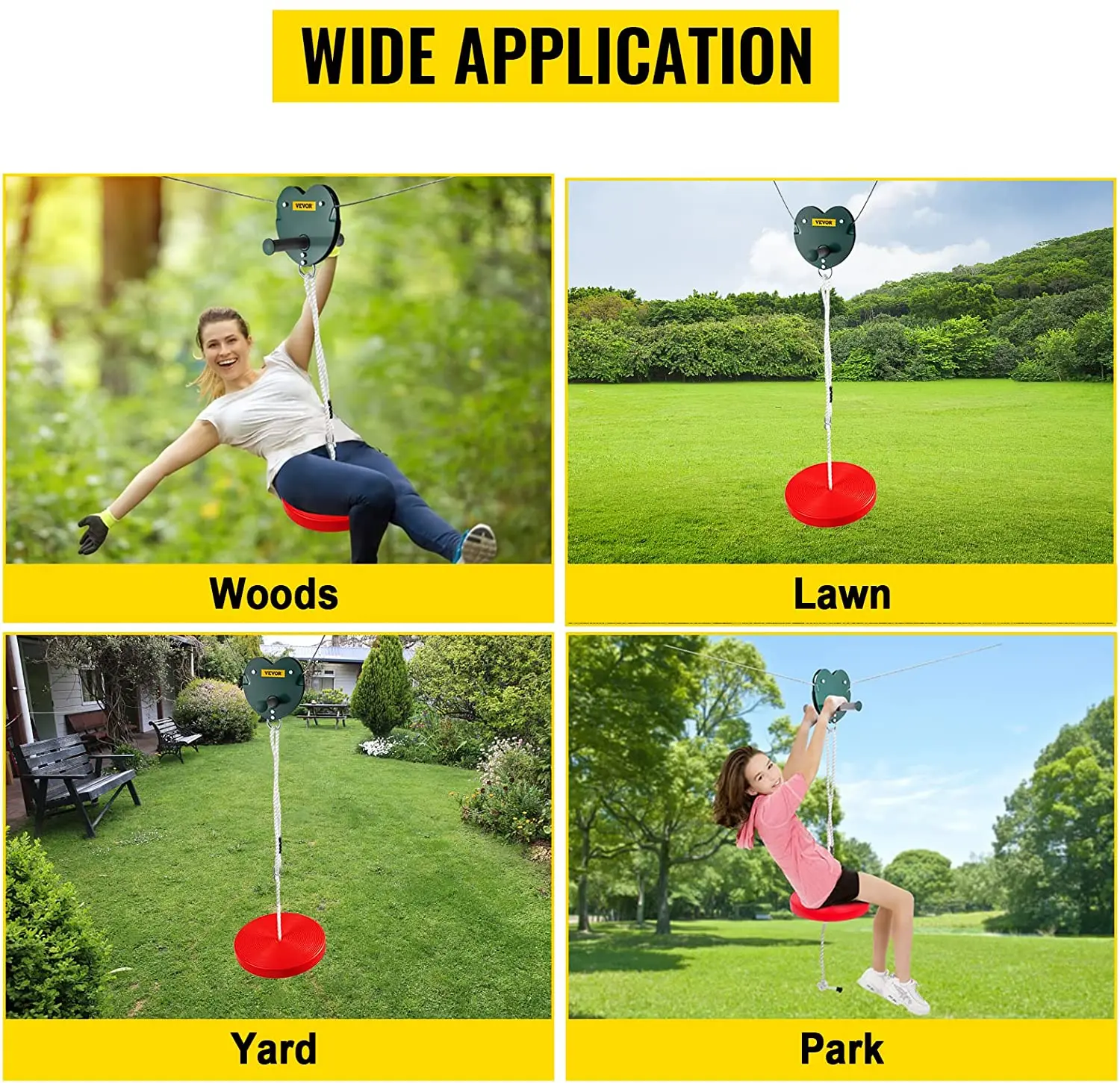 Great Outdoor Play Equipment Zip Line Kit With Stainless Steel Spring Brake and Seat for Teens