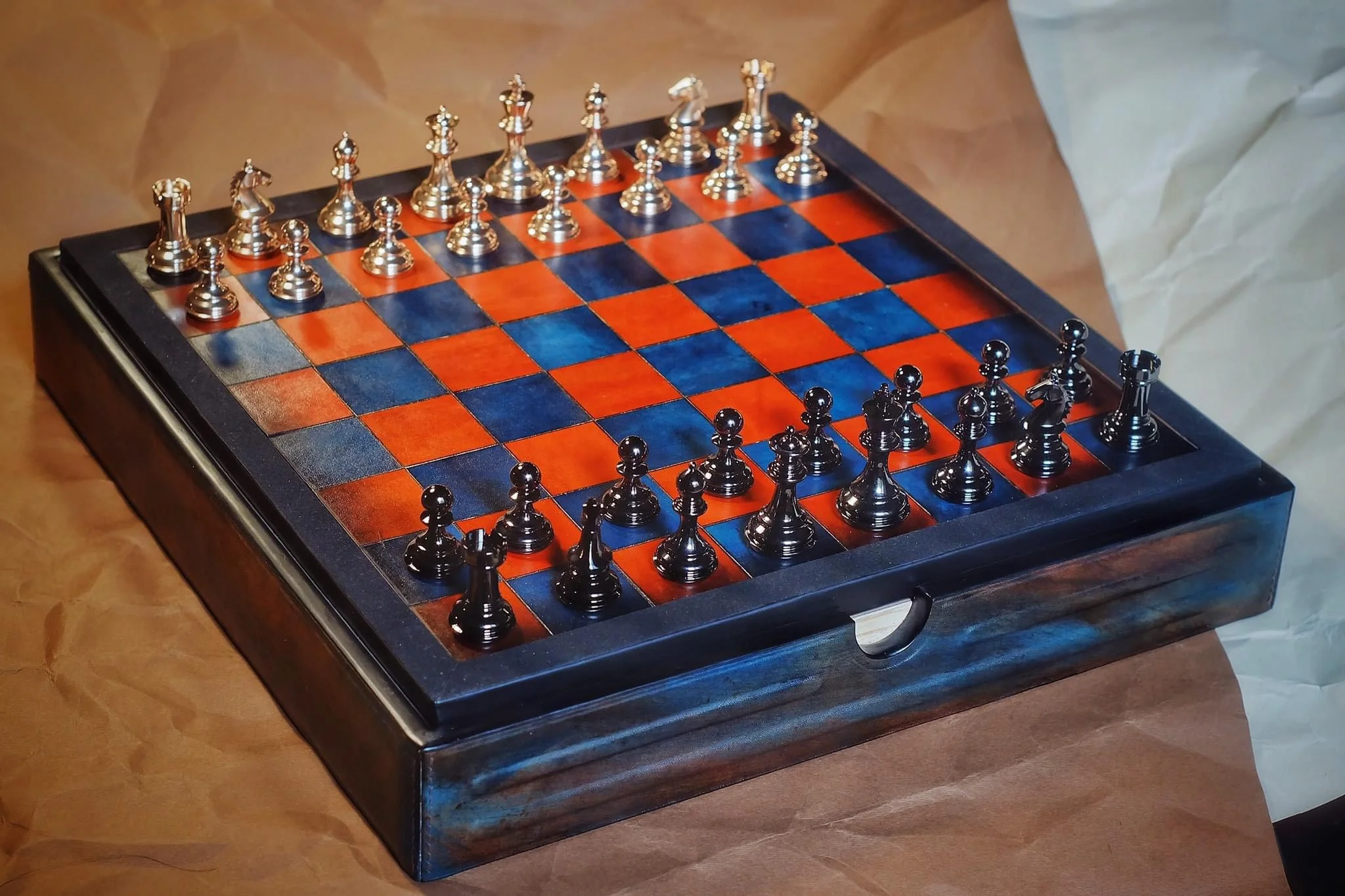 
High-End Hot Selling Hand Made Luxury Wooden Leather Chess Set Board Game from Vietnam 