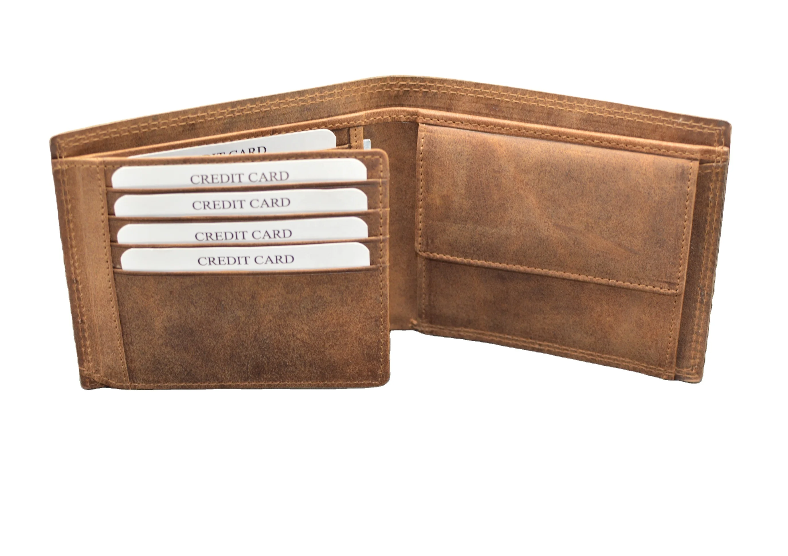 
OEM RFID Blocking Crazy Horse genuine Leather Trifold Mens Wallet With Id Window and Coin Pouch 