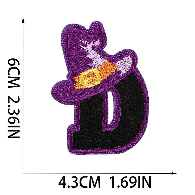 Wholesale heat press custom small letters embroidery patches iron on Halloween A-Z logo patterns letter patch for clothing DIY