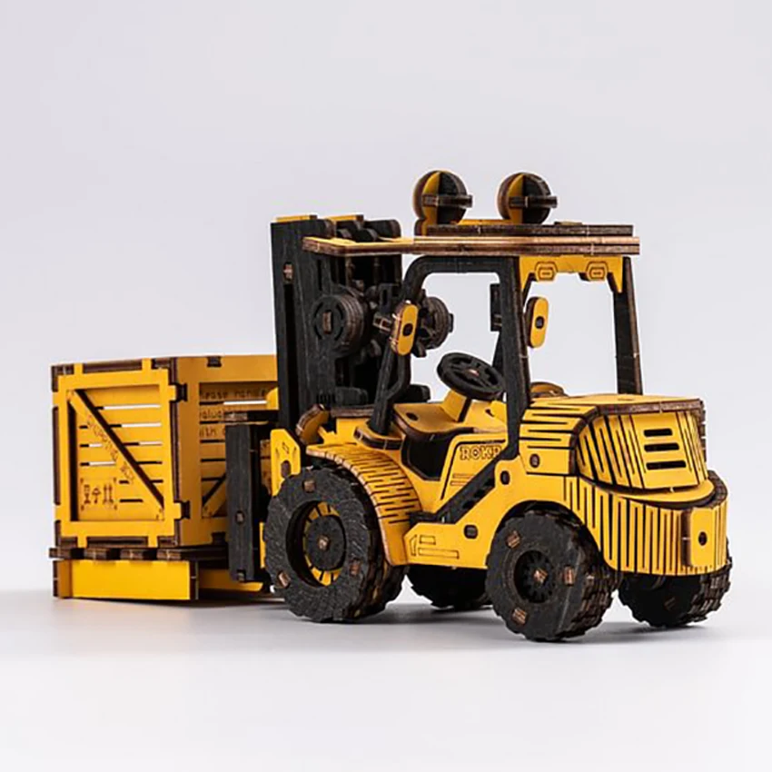 Robotime Rokr DIY Assembled Miniature Toys TG413K Wooden Forklift Car Model Kit 3D Puzzles Wood Crafts
