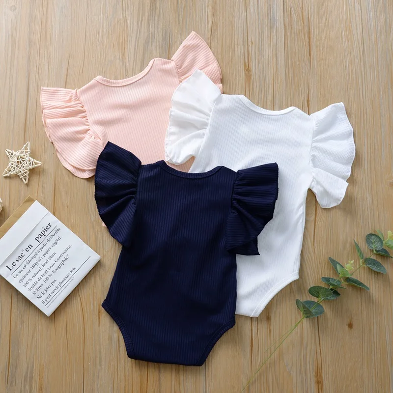 Wholesale of new baby rompers for boys and girls Newborn baby cotton short-sleeved ruffle jumpsuit Baby summer clothing