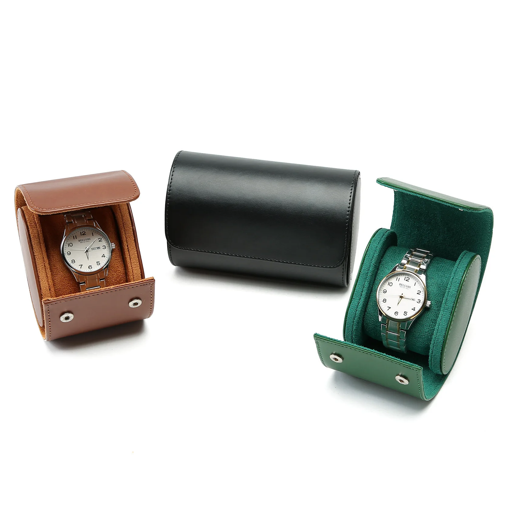 Personalised Leather Watch Storage Roll Case Travel Box Brown Packaging Personnalisé for Velvet Lining