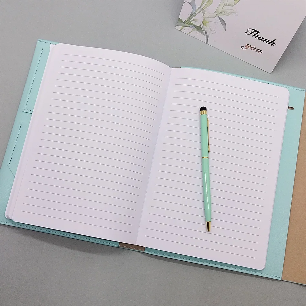 Stylish Custom PU Leather Softcover Tri- Folder Handbag Notebook Portable Button Closure Planner with Inner Insert Pocket