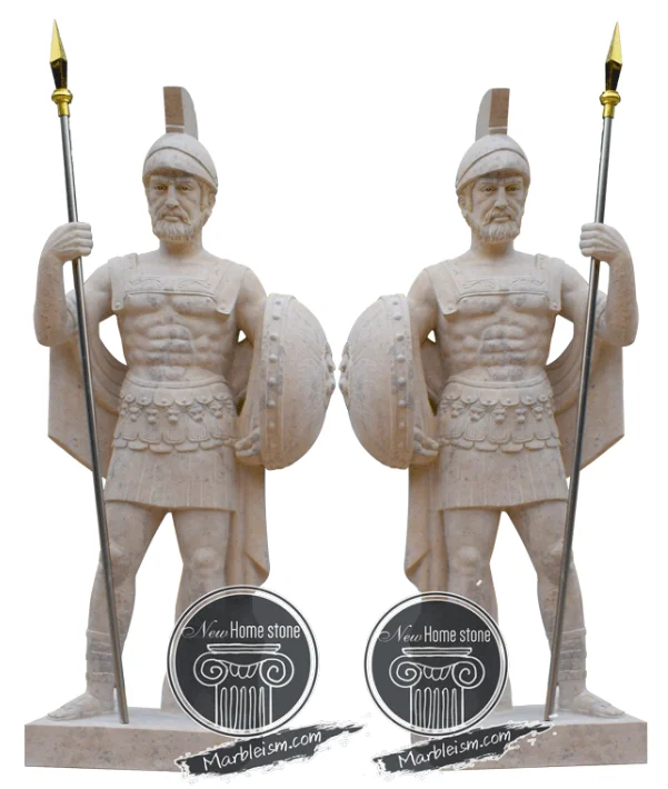 White Marble Soldier Statue Hand Carving  Guarder Stone Warrior Sculpture