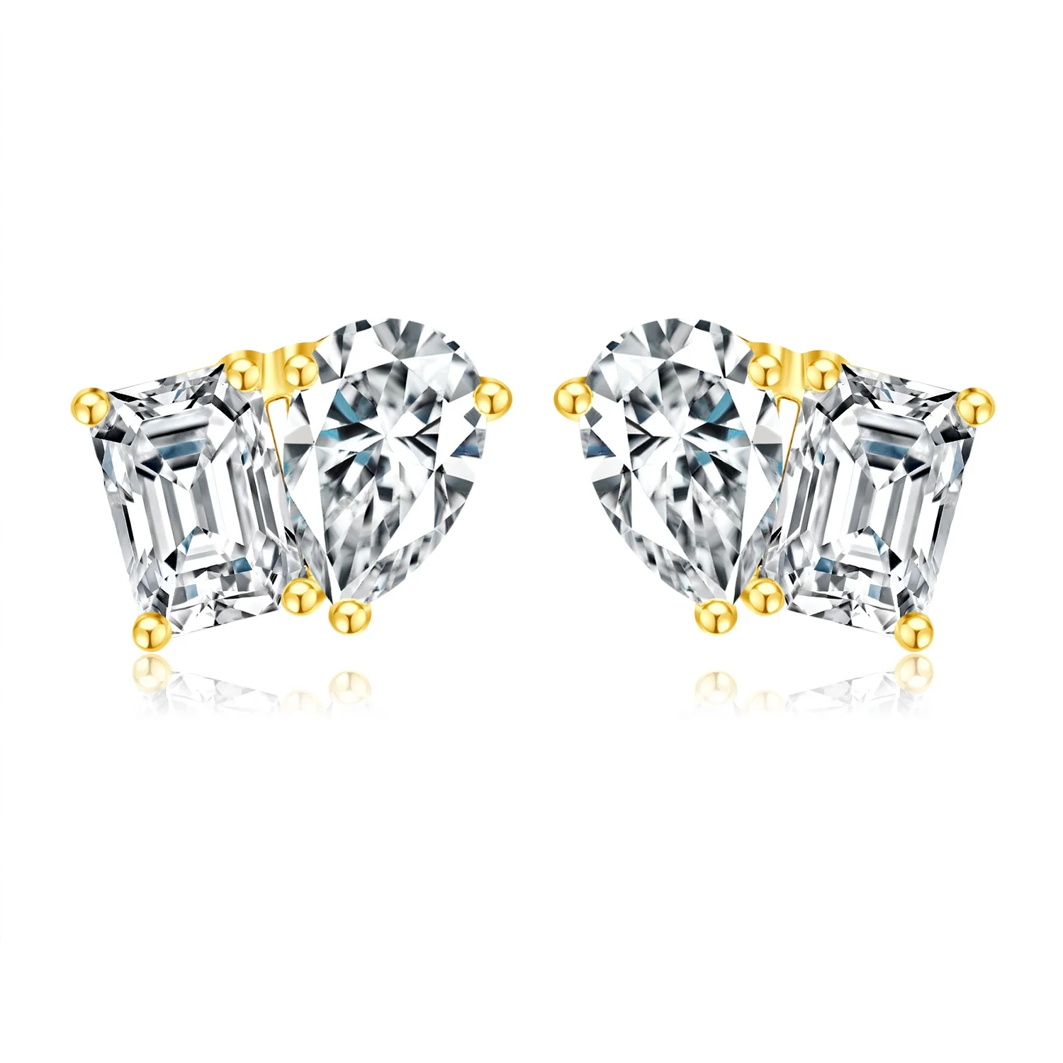 Hot Top Selling 18K White Gold Yellow Gold Plated Lab Diamond Stud Earrings CVD HPHT Pear & Emerald Cut Stud Earrings