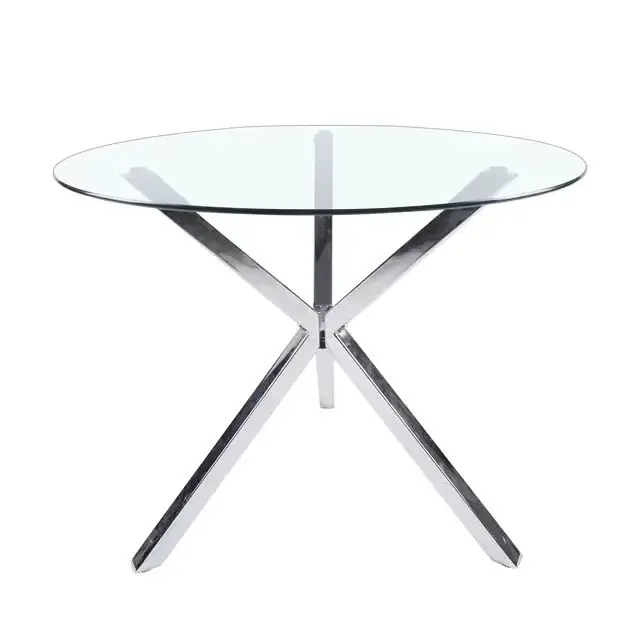 Living Room Furniture Glass With Golden Stainless Steel Round Glass Coffee Table