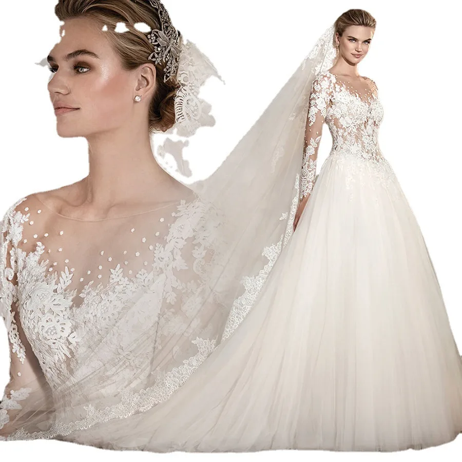 French Style Ladies Elegant Wedding Dress Open Back Lace Design Bridal Dress