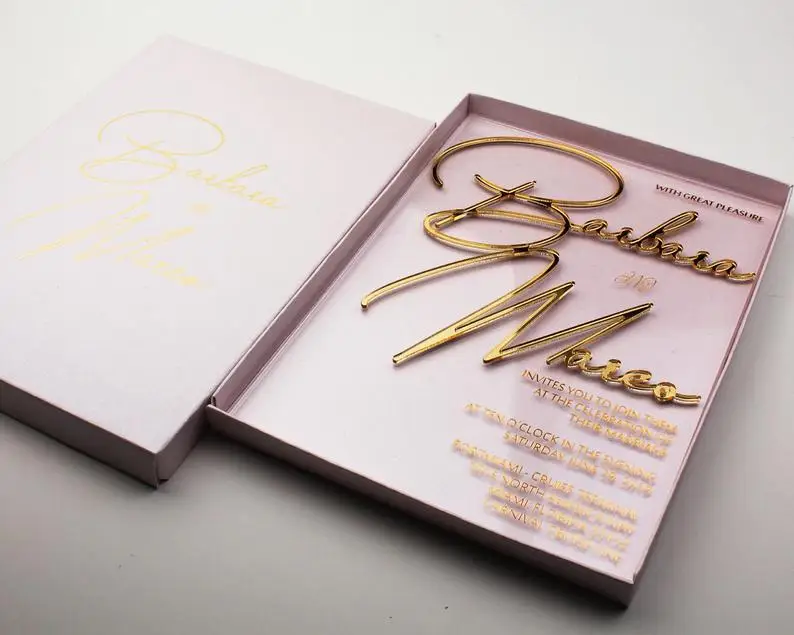  Clear Acrylic Wedding Card Custom Die Cut Name Invitations Design with