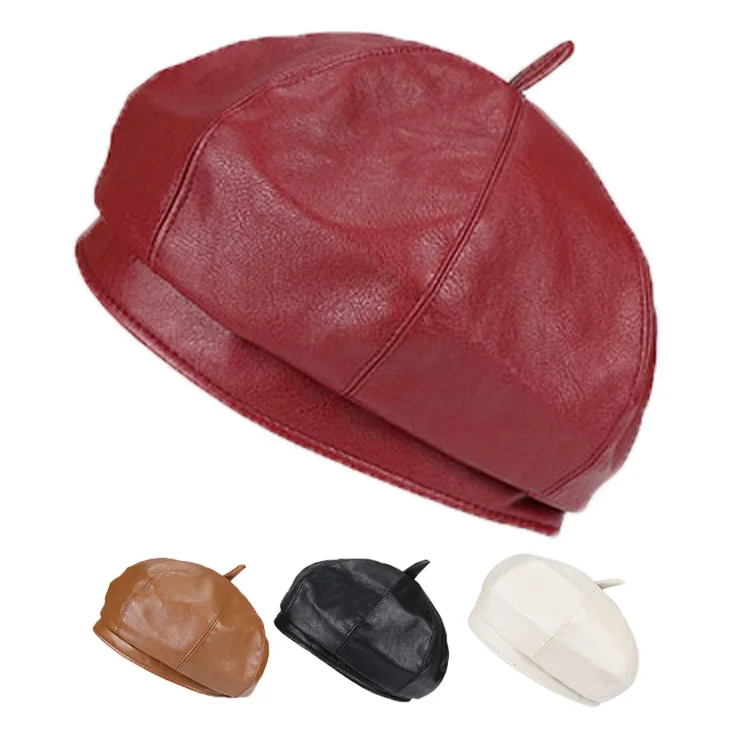Британский кожаный берет для улицы модная черная женская зимняя мужская бейсболка из искусственной кожи 100%
