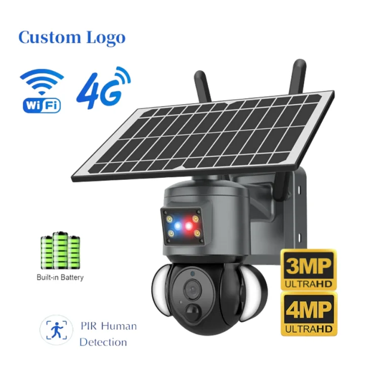 Пользовательский логотип HD PIR Сетевая купольная система безопасности PTZ Wifi 4G Sim-карта уличная 3MP 4MP Ubox Солнечная камера видеонаблюдения
