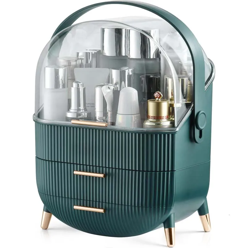 Perfect Bathroom Makeup Storage Organizer with Lid Skincare Organizer with 2 Drawers and Transparent Cover