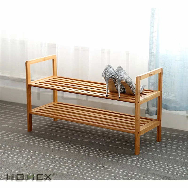2021 chinese Two layers Wooden Bamboo Shoe Rack Storage Organizer Shelf rack for home with 2
