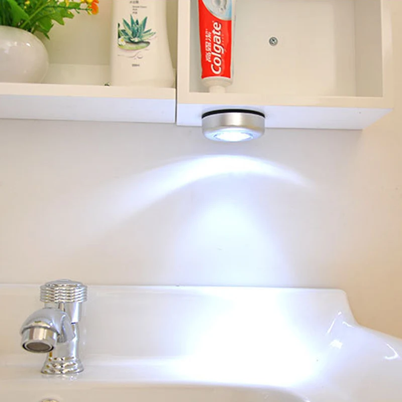 2020 Small 3 Led Round Stick cordless Touch Lamp Battery Power Cob Puck Cabinet Wardrobe Light Mini Click On Cabinet Lights