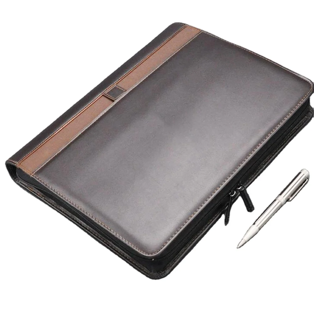 Wholesale Customized A4 Business PU Leather Portfolio Folder Faux Leather File Folder Pen Document PadHolder Portfolio With Ring