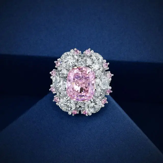 925 Silver Pink Sapphire Square CZ Zircon Rings Big Size Pink Diamond Ring