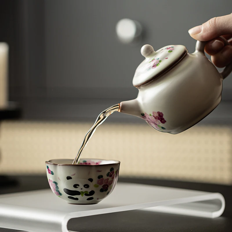 Lovely Chinese Ru Kiln Panda Ceramic Tea Cup Eco-Friendly Master Cup Kung Fu Tea Set for Household Use or as a Gift