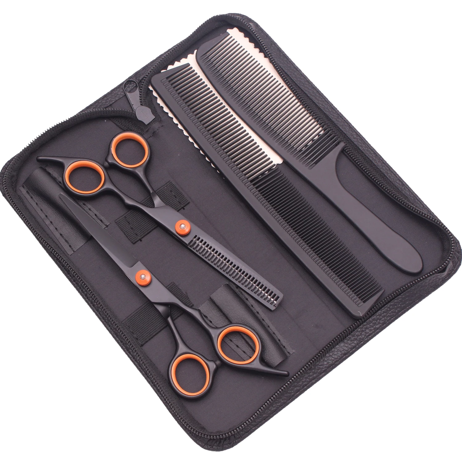 Hairdressing Scissors 6' Japan Stainless Black Hair Cutting Scissors Thinning Shears Hair Scissors Haircut Set Combs C1001