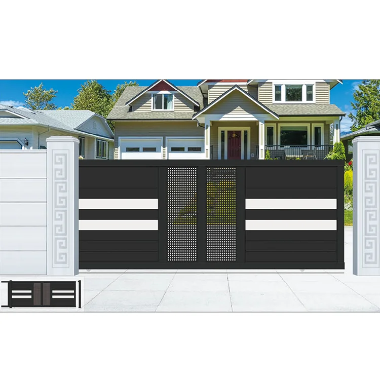 JHR Gates Remote Control Main Wall Design Automated Sliding Gate System Metal Modern Automatic Barrier Gate for House Aluminium