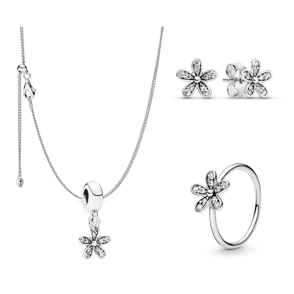 Original Sterling Silver Earrings Radiant Sparkling Hearts Hoop Plata De Ley Stud Pandoraer rings Women Jewelry set  wholesale