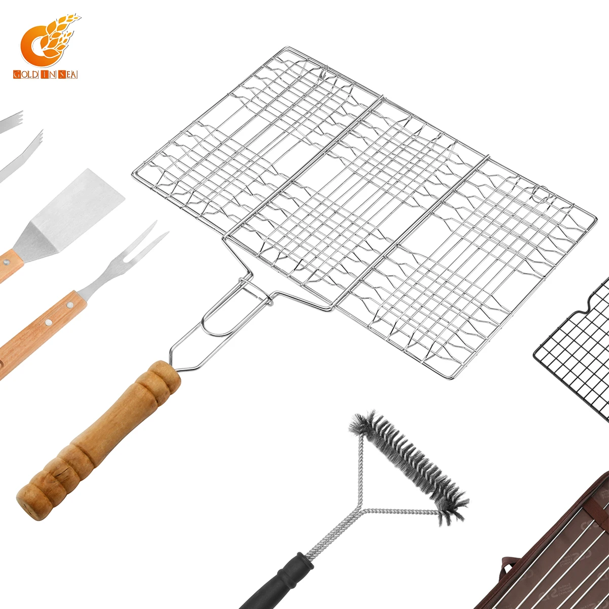 BQ 3427 bbq grill on sale wood handle barbecue grill chef outdoor barbecue mesh