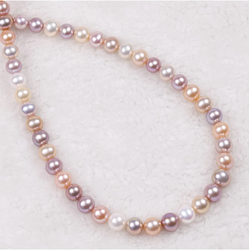 8-10mm AAAAA grade high quality round Natural candy color  Cultured Freshwater pearl necklace 16 inches