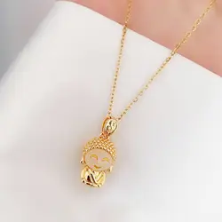 Titanium Steel Gold Small MOE Buddha Jade Buddha Necklace Transfer Maitreya Buddha