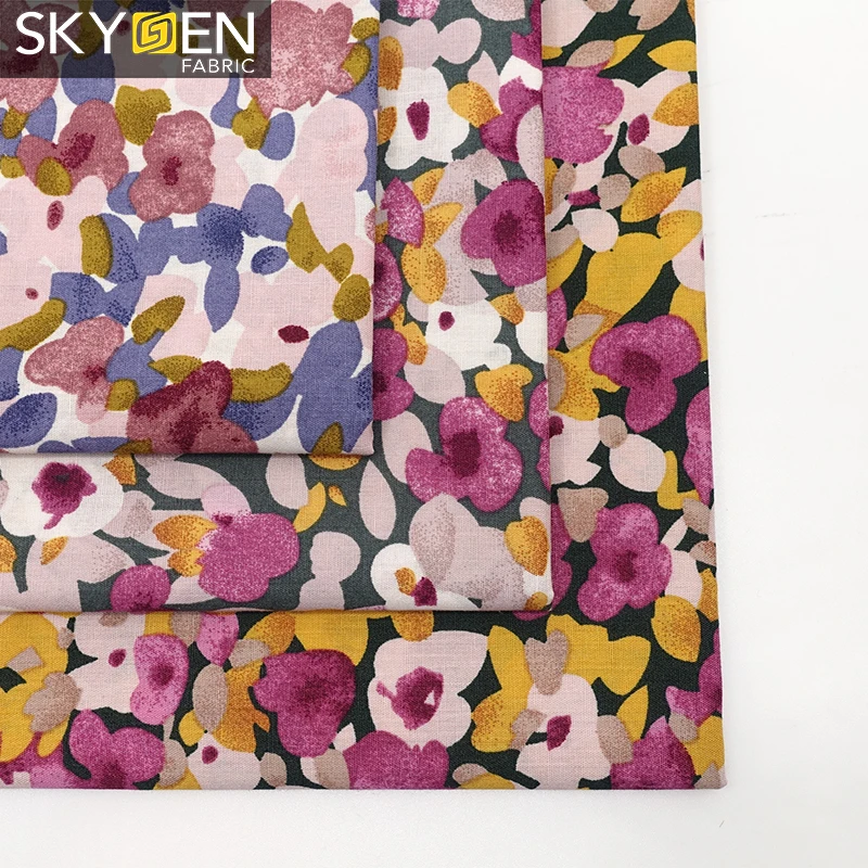 Skygen 105 gsm guangzhou textile market cotton fabric in bulk 100% cotton floral print fabric cotton poplin printed fabric