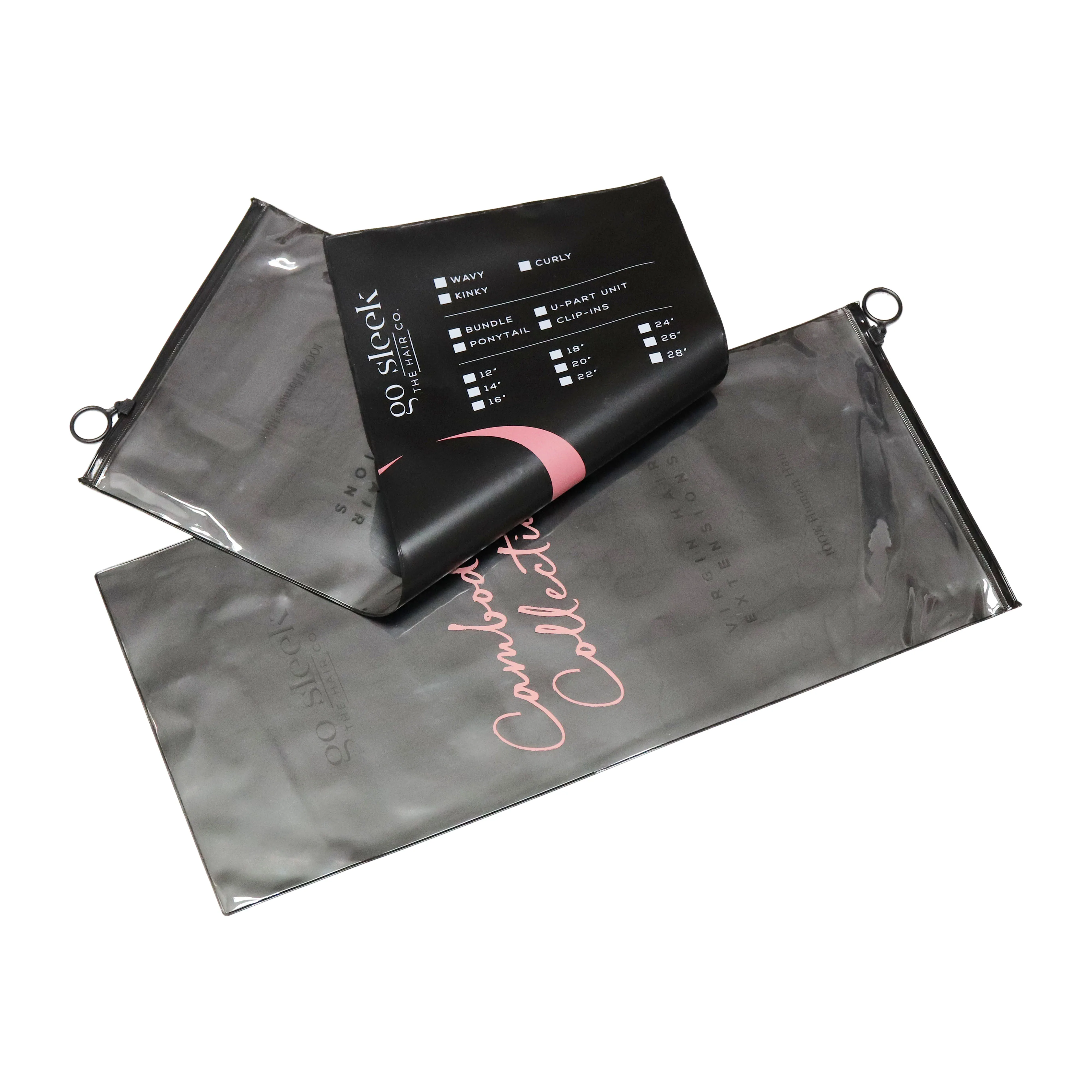 Wholesale Branded Plastic Hair Zipper Packaging Bag Clear Vinyl PVC Ziplock Pouch For Hair Extensions