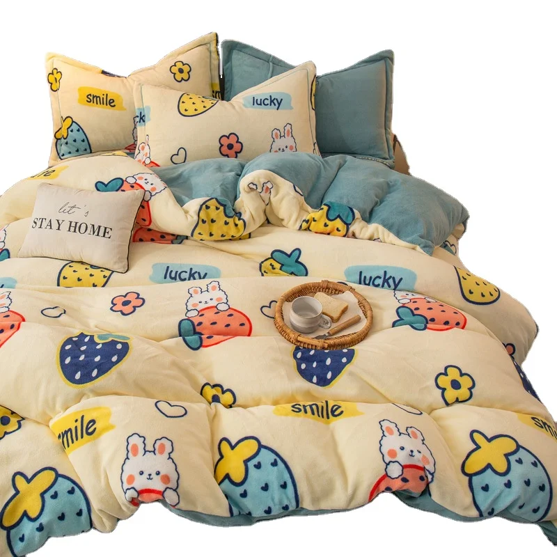 Hot Sale Custom Milk Fiber Cartoon Characters Kids Double Faced velvet warm Comforter Bedding Sets
