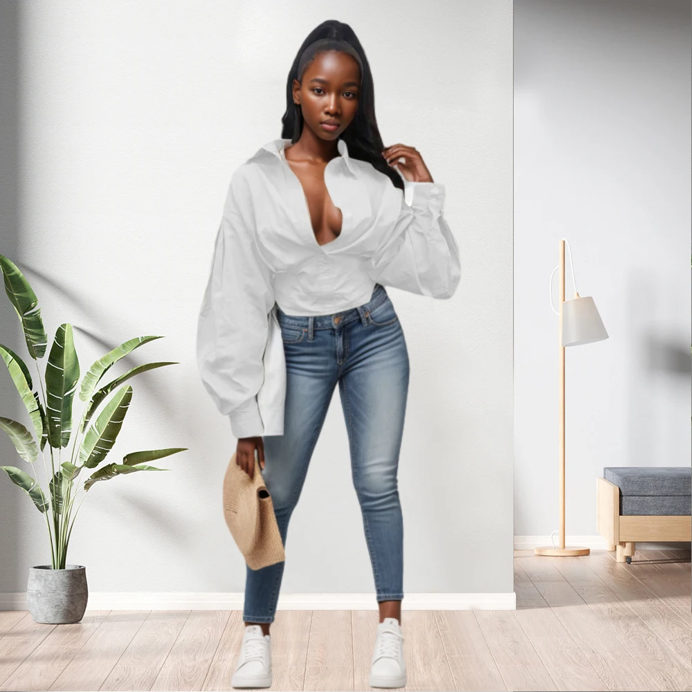 10729-MX98 plain solid color winter v-neck long sleeve women shirts sehe fashion