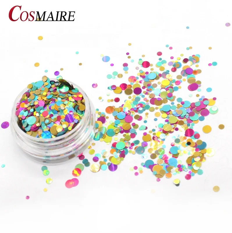 Круглая Смешанная блестящая пудра для ногтей в горошек сверкающие блестки