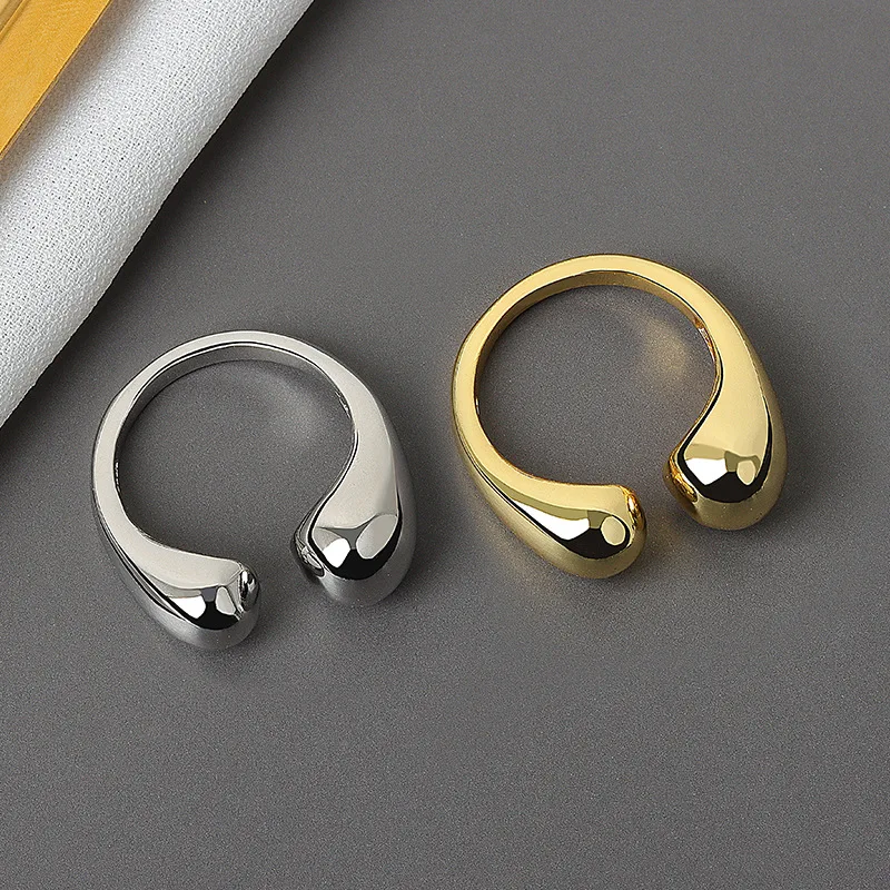 Ouj Unisex Silver Plated Geometric Anti Tarnish Irregular Brass Adjustable Open Copper Minimalist Rings Jewelry