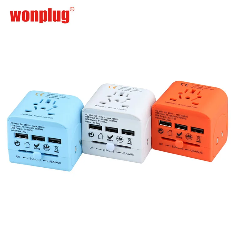 All in One Power Adapter Plug Multi Adaptor Universal Travel kit with 3USB Travel EU/UK/USA/AUS Standard universal Plug 5V 3A
