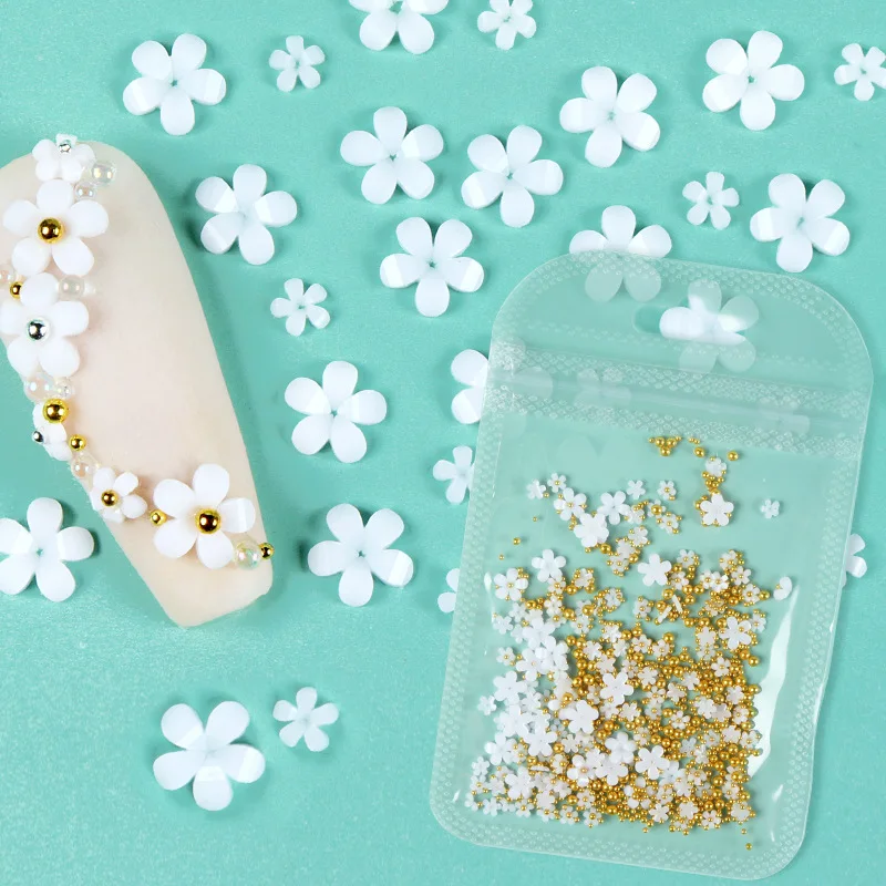 DIY Nail Art Decor Pink Gold Daisy Flower Nails 3D Nails Acrylic Flower