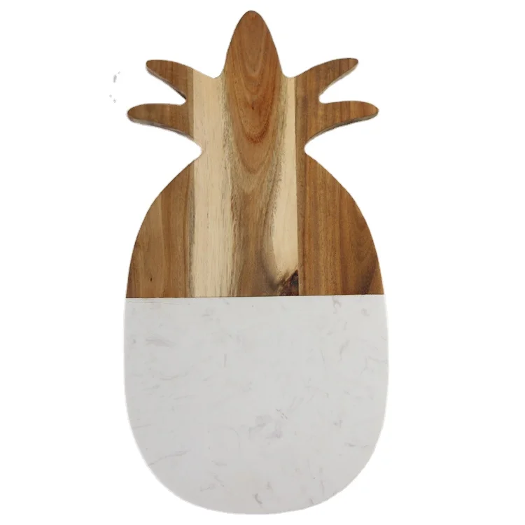 New Arrival Food Safe Marble and Wood Pineapple Shaped Unique Design Cutting Board With Brass Stripe Inlay