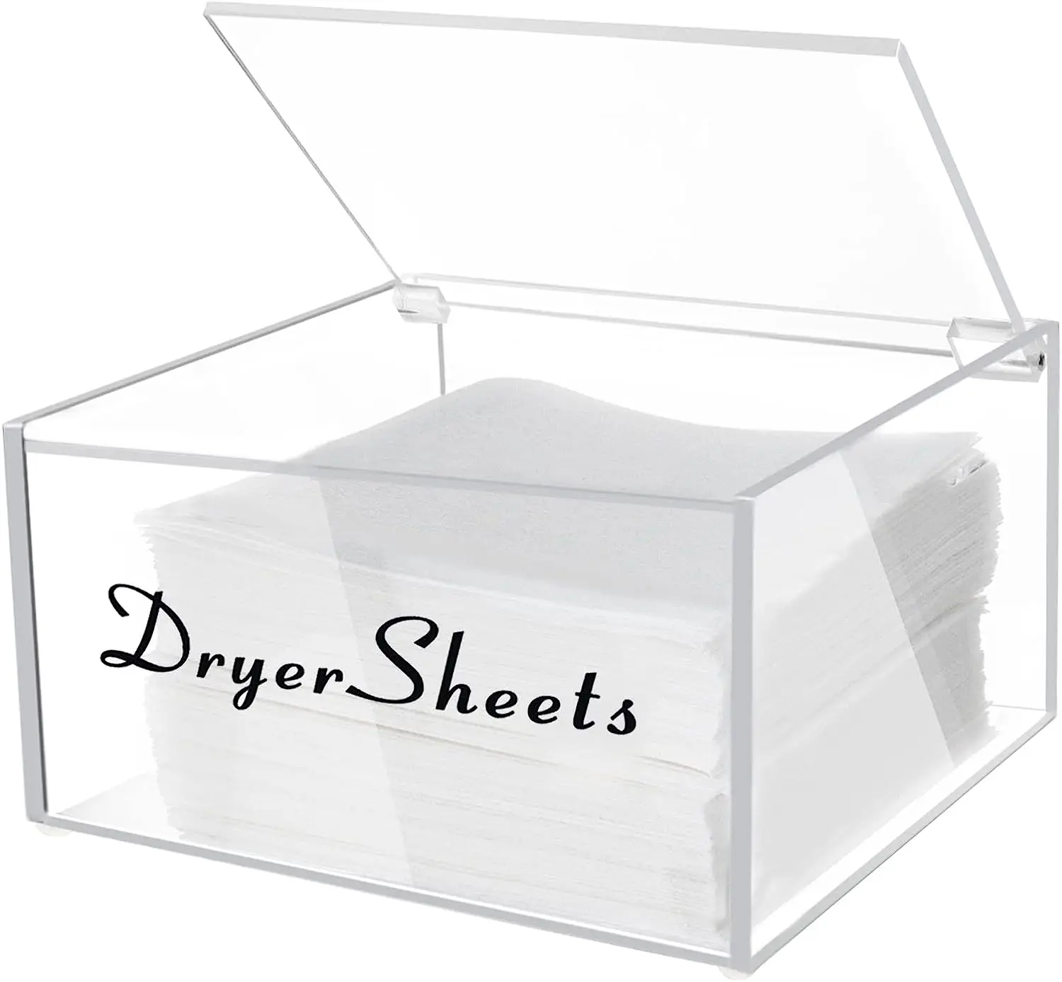 Modern Acrylic Dryer Sheets Dispenser with Hinged Lid for Laundry Room Organization Clear Acrylic Storage Containers Box