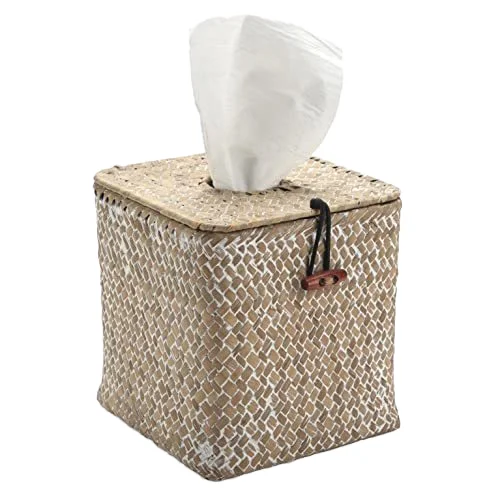 Nordic farmhous style handmade straw woven home bathroom tissue box