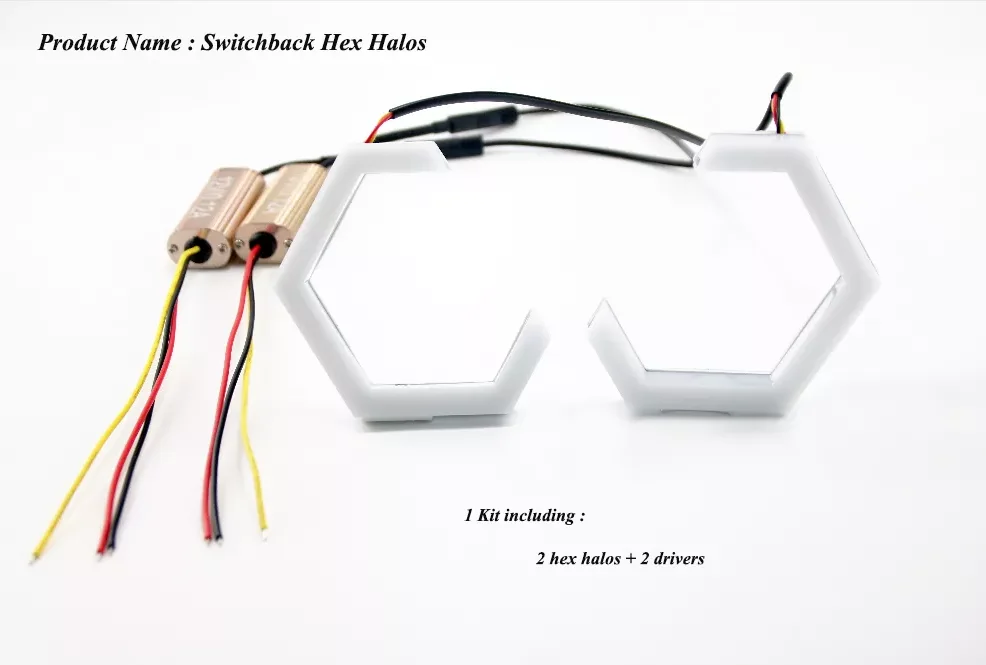 Dual color LED Hex Halo Rings Angel Eyes Switchback Headlight DRL Retrofit 70 80 86 90mm