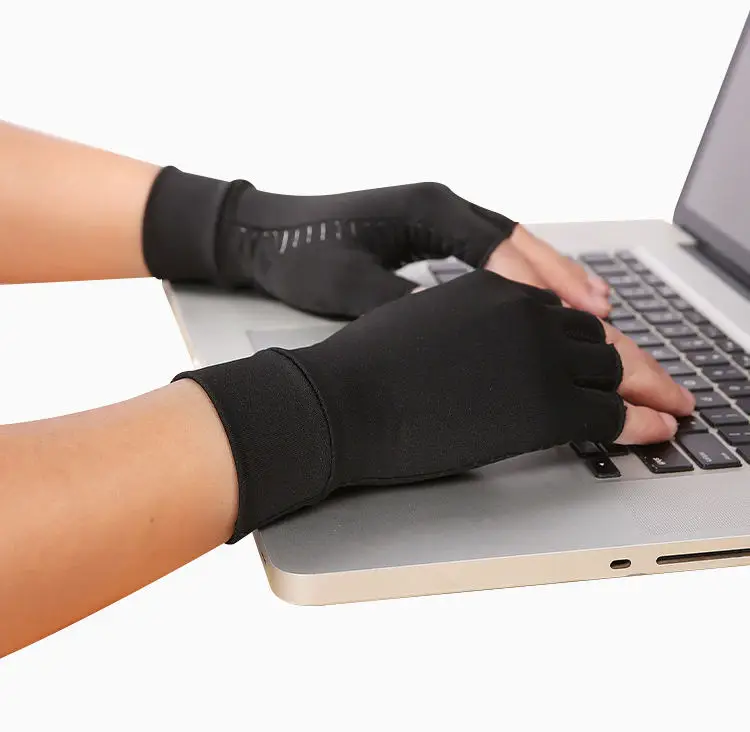 High Quality Balanced Stress Health Care Work Rehabilitation Care Women And Men Half Finger Copper Fabric Gloves