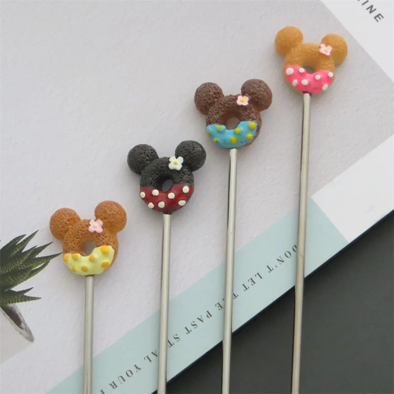 Donut Cocktail Stirrers Reusable Stainless Steel Metal Mixing Stick  tea coffee wine milk Cartoon Long Handle Stick
