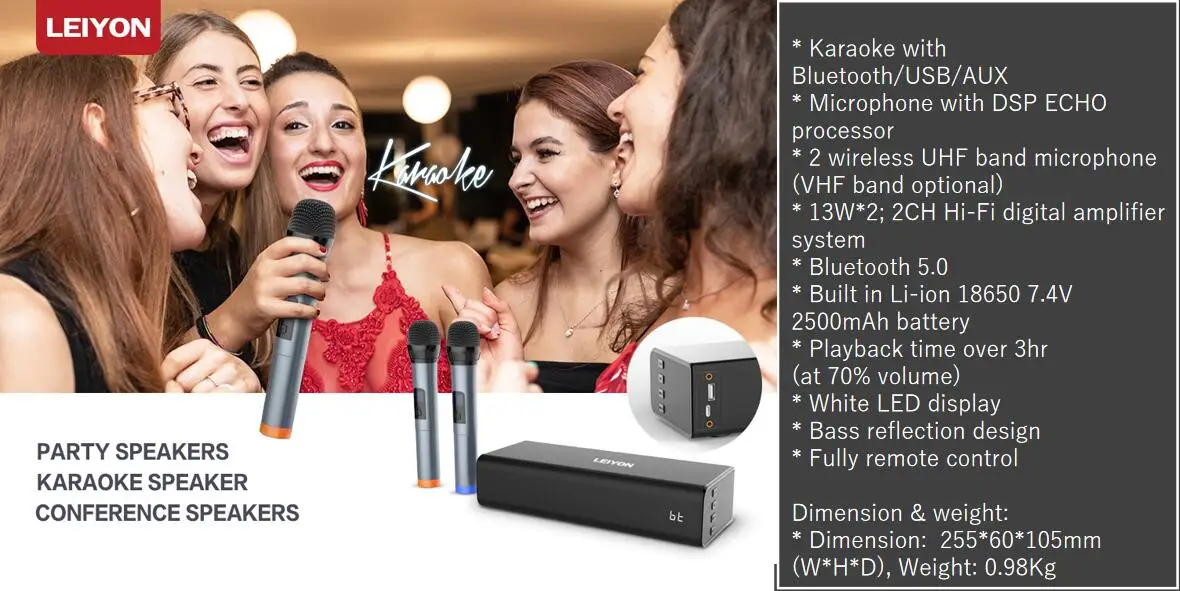 
Soundbar KTV Karaoke Machine With 2 Wireless Microphones Karaoke system 