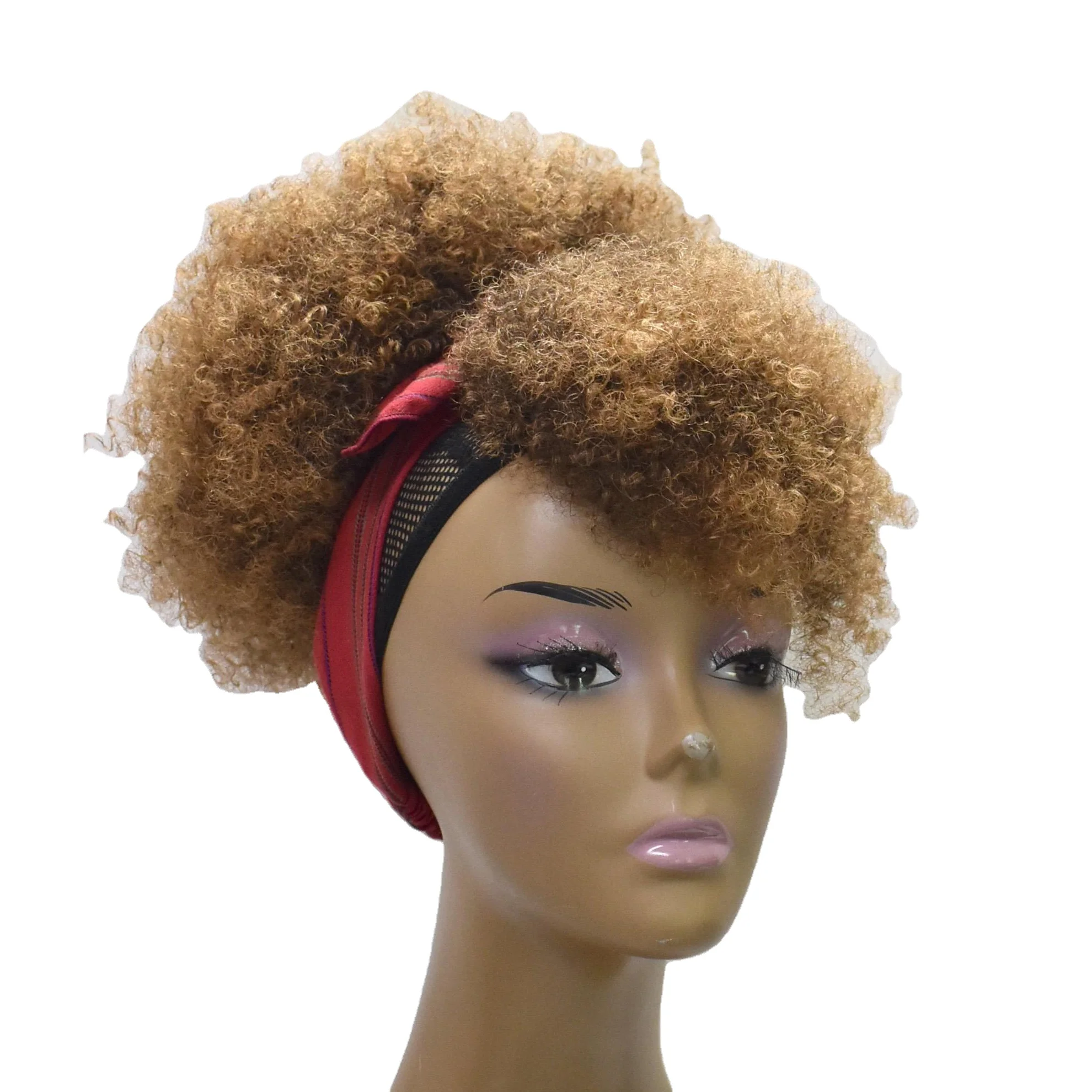 Novelties Hot Sale Synthetic Chignon Blonde Afro Kinky Curly Fringe Black Women Bangs Crochet Head Band Pineapple Headband Wig