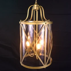 Contemporary european style indoor decorative with antique brass iron frame clear glass shade led chandelier pendant light