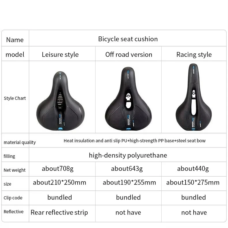 Bicycle Saddle Seat Men Women Thicken MTB Road Cycle Saddle Hollow Breathable Comfortable Soft Cycling bike Seat