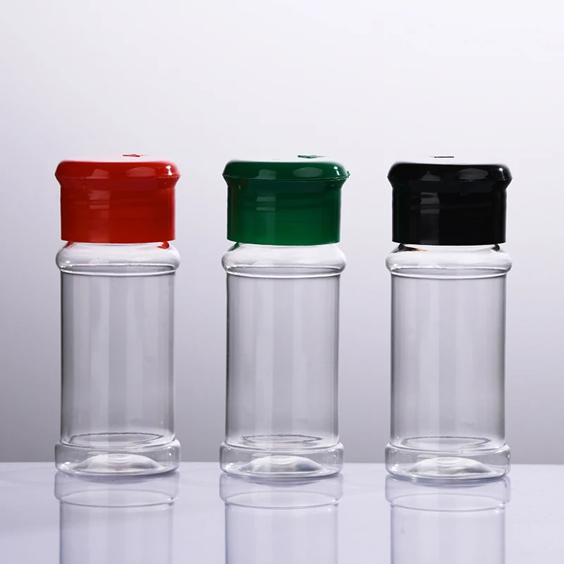 Wholesale 100g Transparency Round Shaped plastic PET spice pepper powder container seasoning bottle