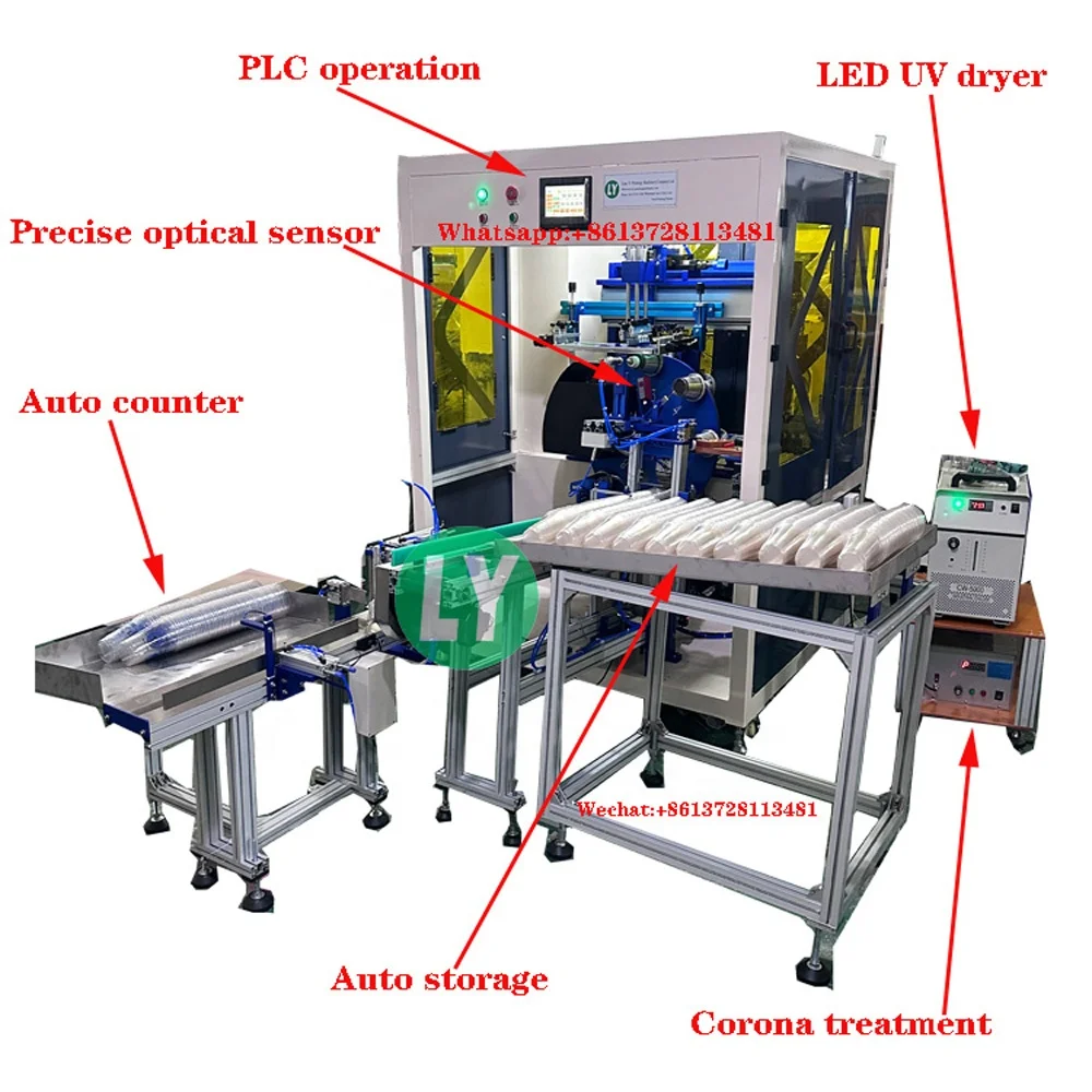 PET cup PP cup brand full auto screen printing machine Bubble tea cup brand multiple color screen printing machine