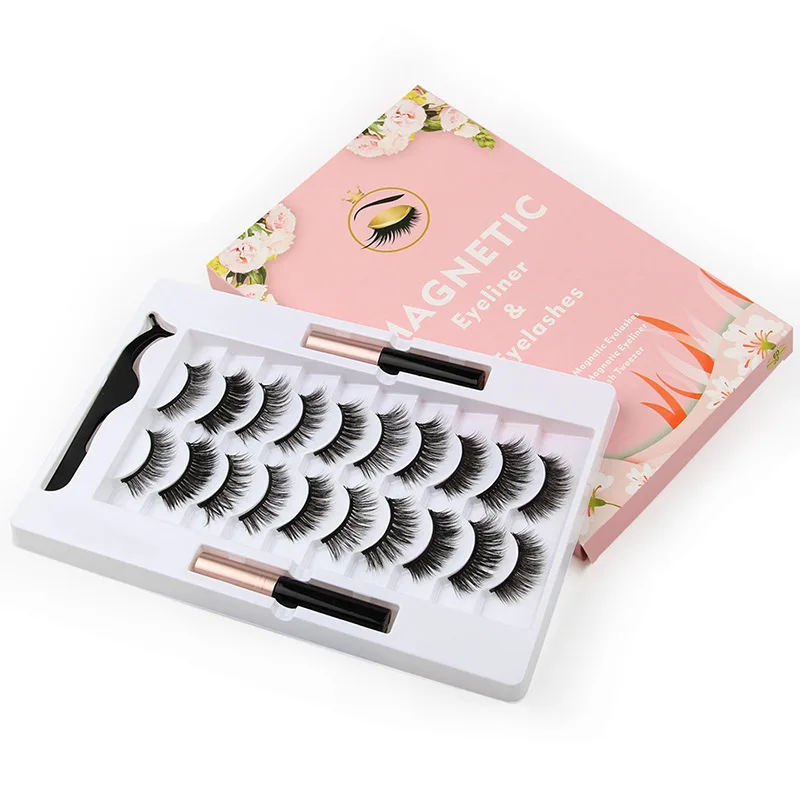 Eyeliner liquid magnet false eyelashes 10 pairs/set pack magnetic glue-free 3D natural eyelashes